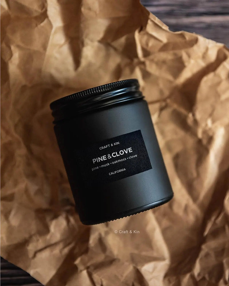 Premium Pine & Clove Candle | Black Scented Candles for Home | Long Lasting with 45 Hour Burn Time, 7.6Oz | Made with Soy | Aromatherapy at Home | Gifts for Men - Puck's