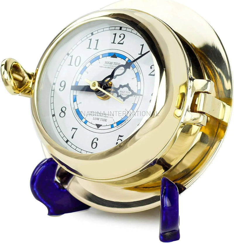 Premium Polished Brass Time'S Clock Porthole | Openable Pirate'S Decorative Port Hole Time'S Wall Metal Clock | Navy Nautical Maritime Decor Gift - Puck's