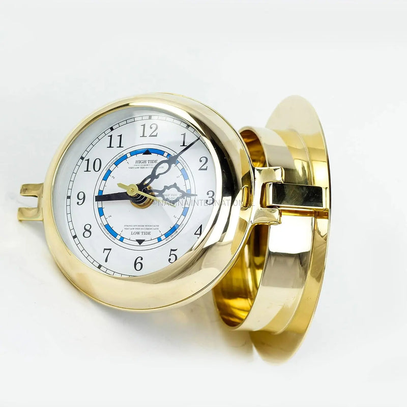 Premium Polished Brass Time'S Clock Porthole | Openable Pirate'S Decorative Port Hole Time'S Wall Metal Clock | Navy Nautical Maritime Decor Gift - Puck's