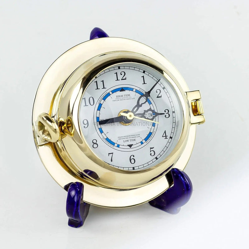 Premium Polished Brass Time'S Clock Porthole | Openable Pirate'S Decorative Port Hole Time'S Wall Metal Clock | Navy Nautical Maritime Decor Gift - Puck's