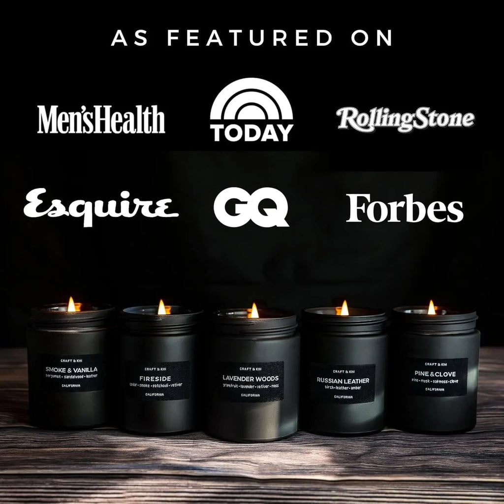 Premium Smoke & Vanilla Candle| Black Scented Candles for Men | Long Lasting with 45 Hour Burn Time, 7.6Oz | Made with Soy | Aromatherapy at Home | Gifts for Men - Puck's