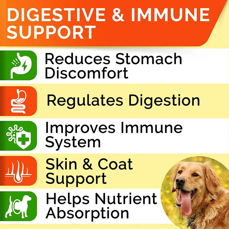 Probiotics Chews for Dogs & Digestive Enzymes + Digestion & Gut Health Treats, Probiotics for Dogs, Fiber Supplement, anti Diarrhea, Constipation, Upset Stomach&Gas Relief,Canine Prebiotic - Puck's