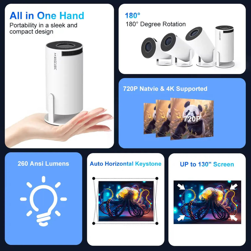 Projector 4K Android 11 HY300 Pro Dual Wifi6 260ANSI Allwinner H713 BT5.0 1280*720P Cinema Outdoor Portable Projetor - Puck's