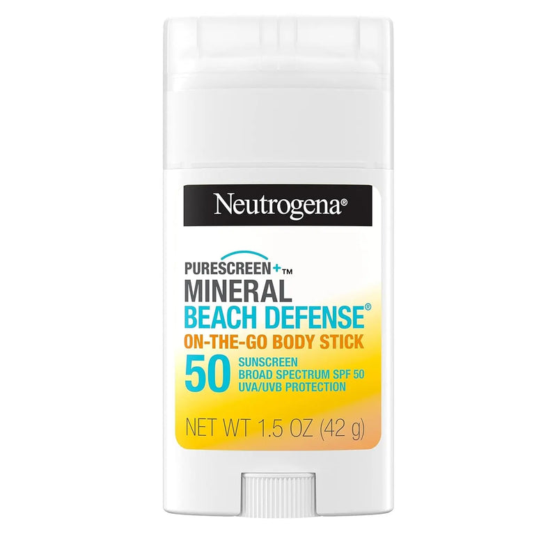 Purescreen+ Mineral Beach Defense On-The-Go Body Sunscreen Stick with Broad Spectrum SPF 50, Water Resistant UVA/UVB Protection, Absorbs Quickly & Dries Clear, 1.5 Oz - Puck's