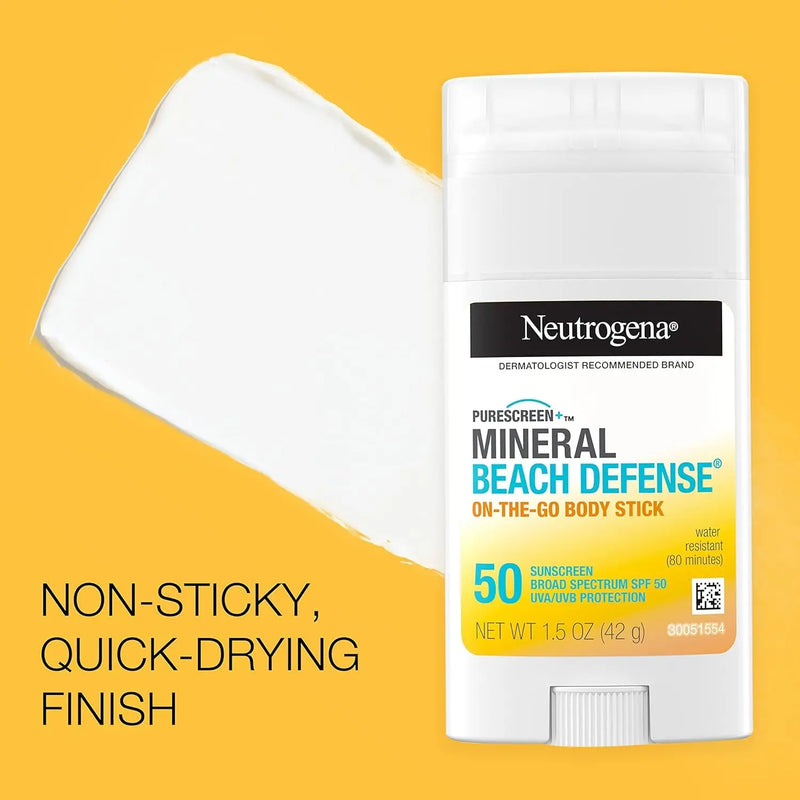 Purescreen+ Mineral Beach Defense On-The-Go Body Sunscreen Stick with Broad Spectrum SPF 50, Water Resistant UVA/UVB Protection, Absorbs Quickly & Dries Clear, 1.5 Oz - Puck's