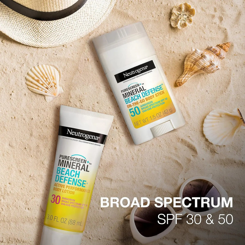 Purescreen+ Mineral Beach Defense On-The-Go Body Sunscreen Stick with Broad Spectrum SPF 50, Water Resistant UVA/UVB Protection, Absorbs Quickly & Dries Clear, 1.5 Oz - Puck's