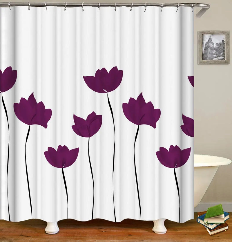 Purple Tulip Drawing Shower Curtain - Puck's