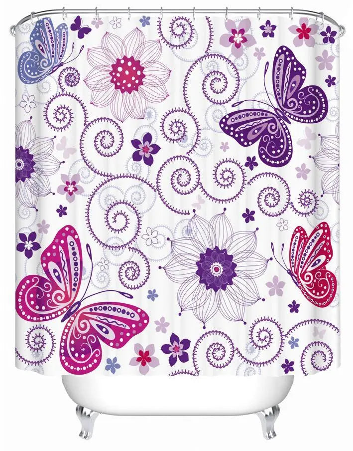 Purplish Butterflies And Flowers Shower Curtain - Puck's