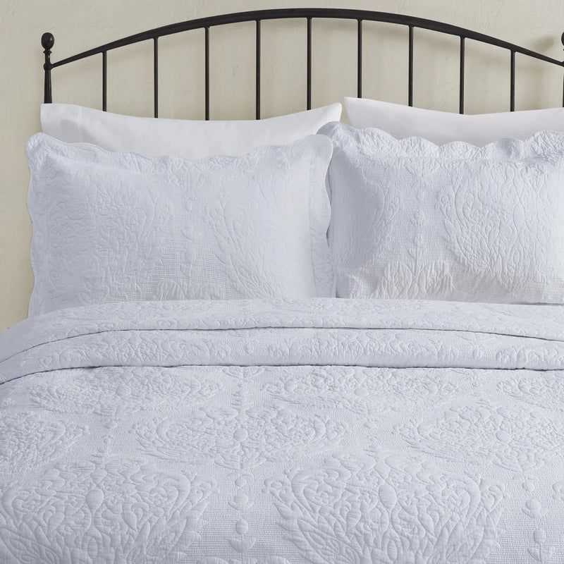 Quilted Paisley Medallion Cotton Standard Sham, White, 2 Piece, All Age Groups - Puck's