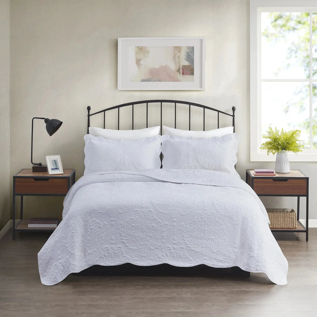 Quilted Paisley Medallion Cotton Standard Sham, White, 2 Piece, All Age Groups - Puck's