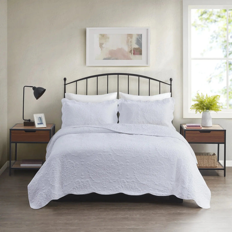 Quilted Paisley Medallion Cotton Standard Sham, White, 2 Piece, All Age Groups - Puck's