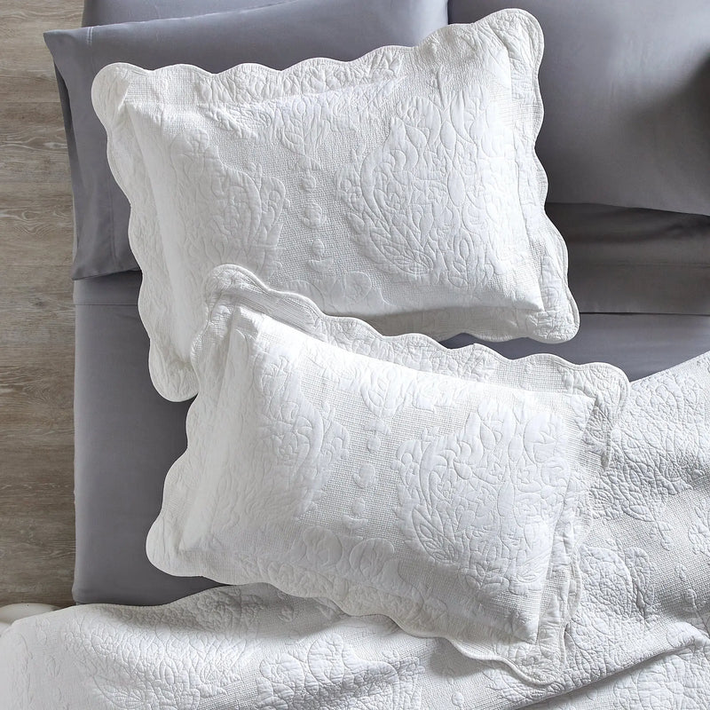 Quilted Paisley Medallion Cotton Standard Sham, White, 2 Piece, All Age Groups - Puck's
