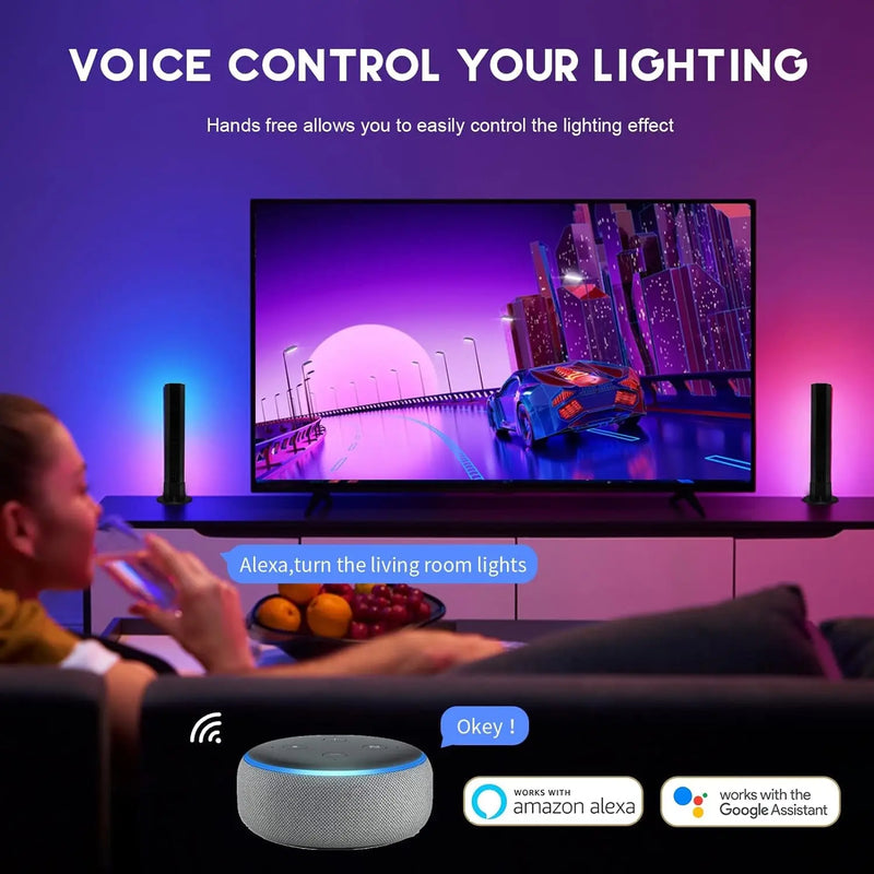 RGBIC Smart Light Bars Compatible with Alexa, Gaming Ambient Lights with 20 Scene Modes and Music Sync Modes,Led Light Bars for TV, Party, PC, Entertainment Decor(No Support 5G) - Puck's