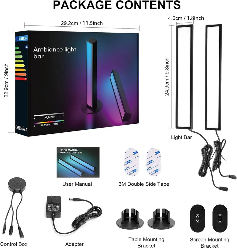 RGBIC Smart Light Bars Compatible with Alexa, Gaming Ambient Lights with 20 Scene Modes and Music Sync Modes,Led Light Bars for TV, Party, PC, Entertainment Decor(No Support 5G) - Puck's