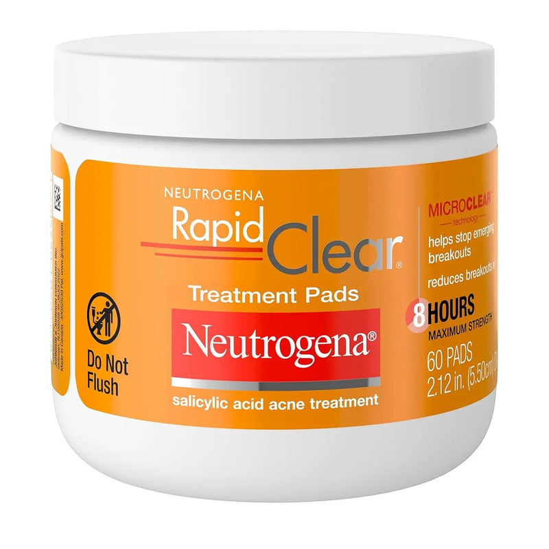 Rapid Clear Maximum Strength Acne Face Pads, for Acne Prone Skin, Salicylic Acid Treatment to Help Fight Breakouts, Oil-Free Facial Cleansing Pads with 2% Salicylic Acid Treatment, 60 Count - Puck's