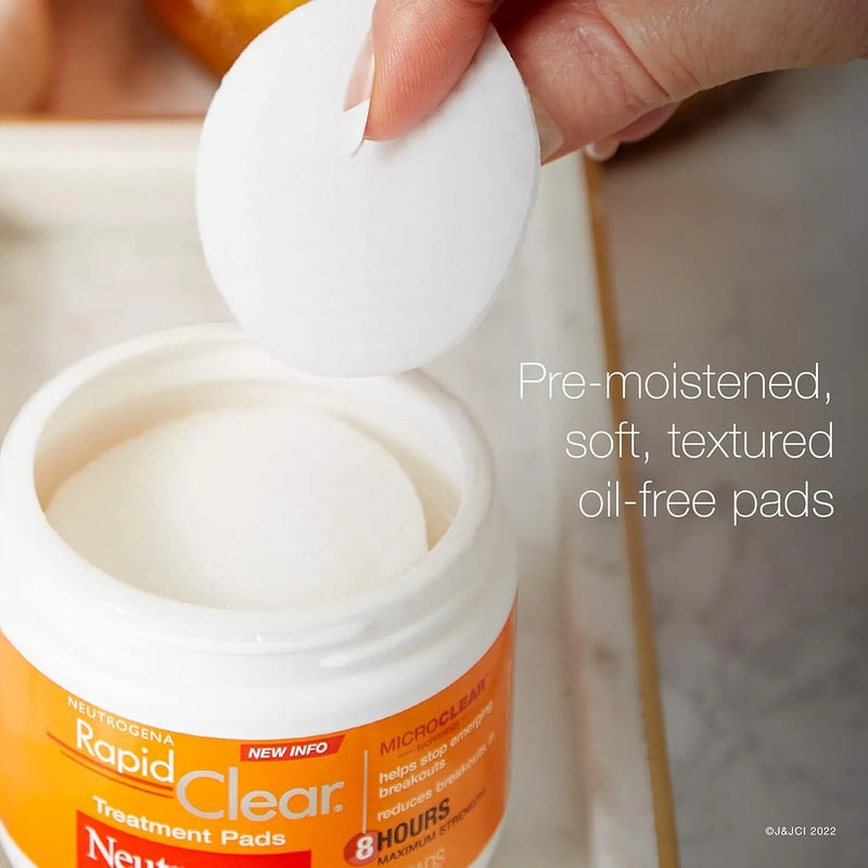 Rapid Clear Maximum Strength Acne Face Pads, for Acne Prone Skin, Salicylic Acid Treatment to Help Fight Breakouts, Oil-Free Facial Cleansing Pads with 2% Salicylic Acid Treatment, 60 Count - Puck's
