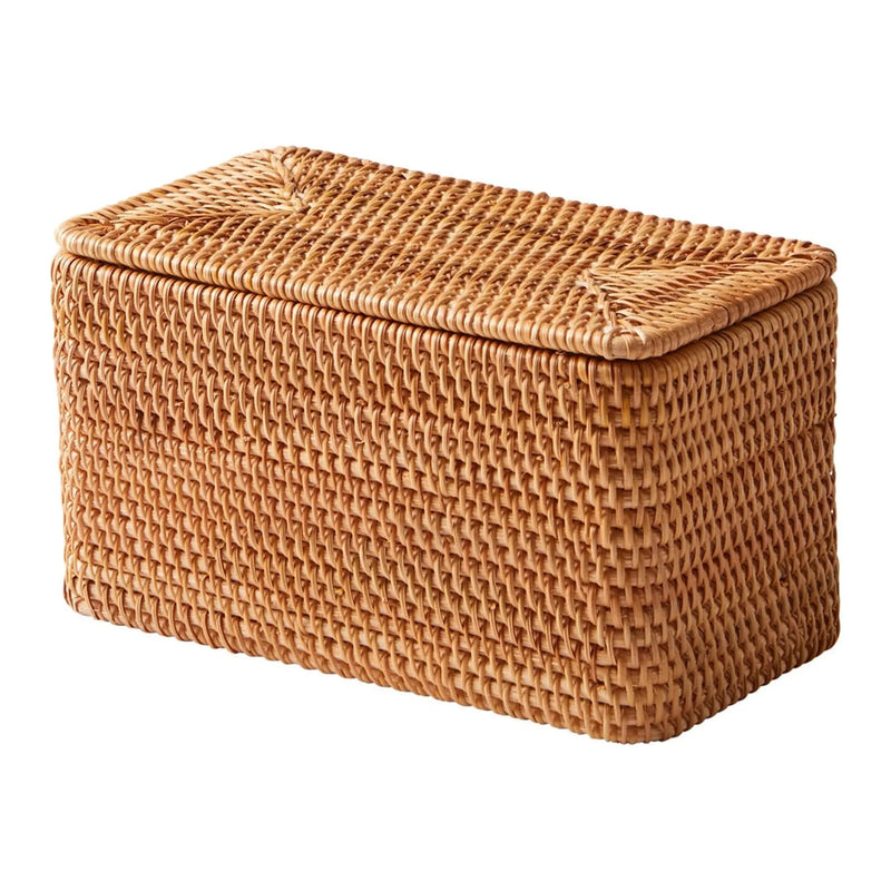 Rattan Organizer Basket with Lid, Brown - Puck's