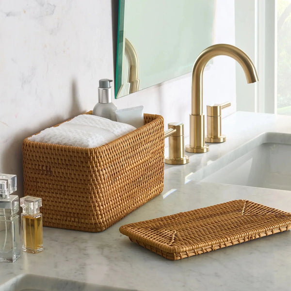 Rattan Organizer Basket with Lid, Brown - Puck's