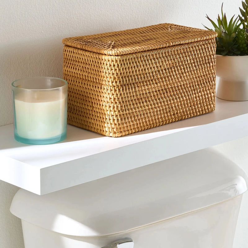 Rattan Organizer Basket with Lid, Brown - Puck's