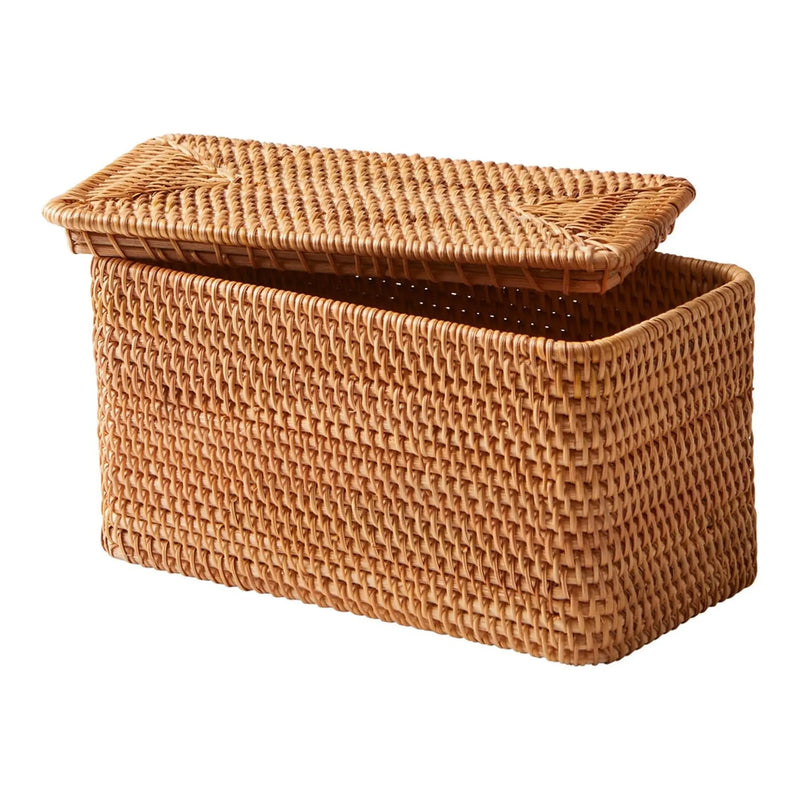 Rattan Organizer Basket with Lid, Brown - Puck's
