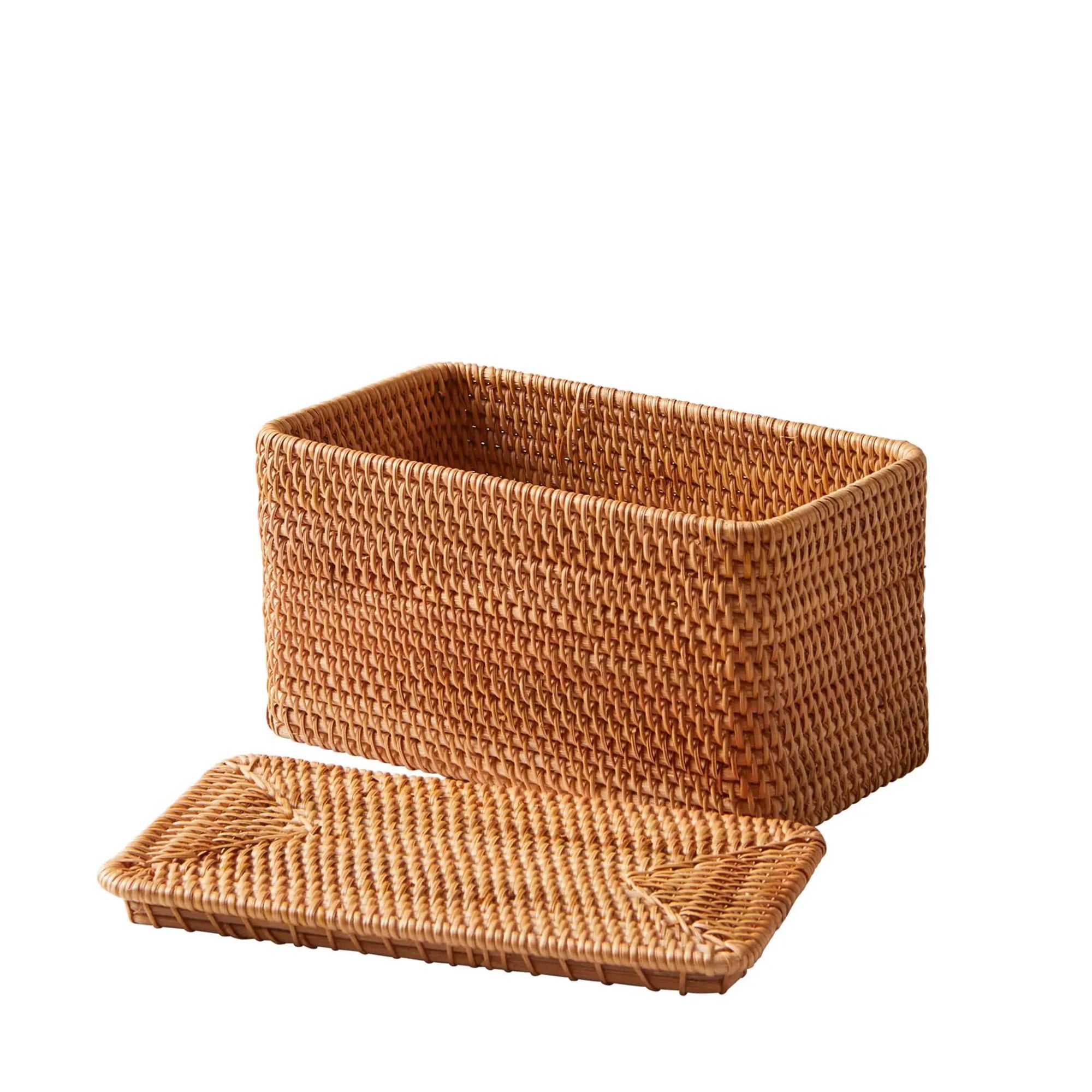 Rattan Organizer Basket with Lid, Brown - Puck's