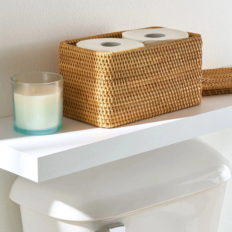 Rattan Organizer Basket with Lid, Brown - Puck's