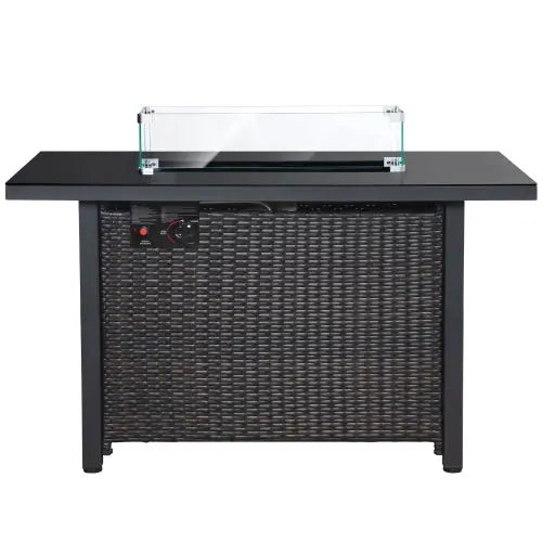 Rattan Propane Outdoor Fire Pit Table with Lid - Puck's