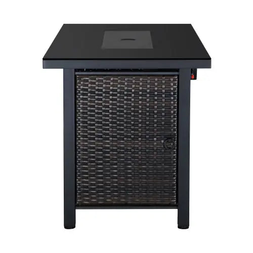 Rattan Propane Outdoor Fire Pit Table with Lid - Puck's