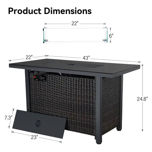 Rattan Propane Outdoor Fire Pit Table with Lid - Puck's