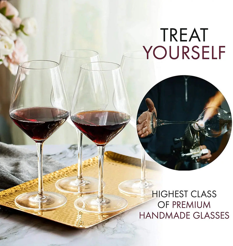 Red Wine Glasses - Set of 4 Hand Blown Large Wine Glasses - Long Stem Wine Glasses, Premium Crystal - 22Oz, Clear - Puck's