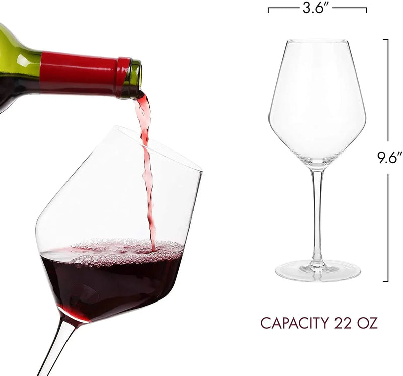 Red Wine Glasses - Set of 4 Hand Blown Large Wine Glasses - Long Stem Wine Glasses, Premium Crystal - 22Oz, Clear - Puck's