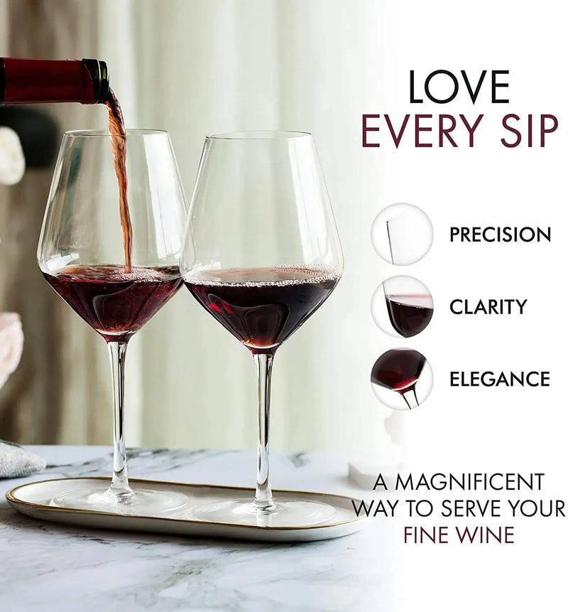 Red Wine Glasses - Set of 4 Hand Blown Large Wine Glasses - Long Stem Wine Glasses, Premium Crystal - 22Oz, Clear - Puck's