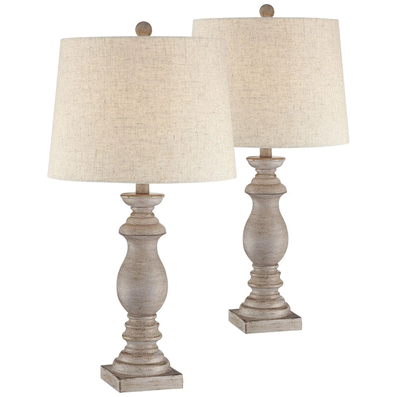 Regency Traditional Table Lamps 26 1/2" High Set of 2 Beige Washed Fabric Tapered Drum Shade for Bedroom Living Room Bedside Nightstand - Puck's