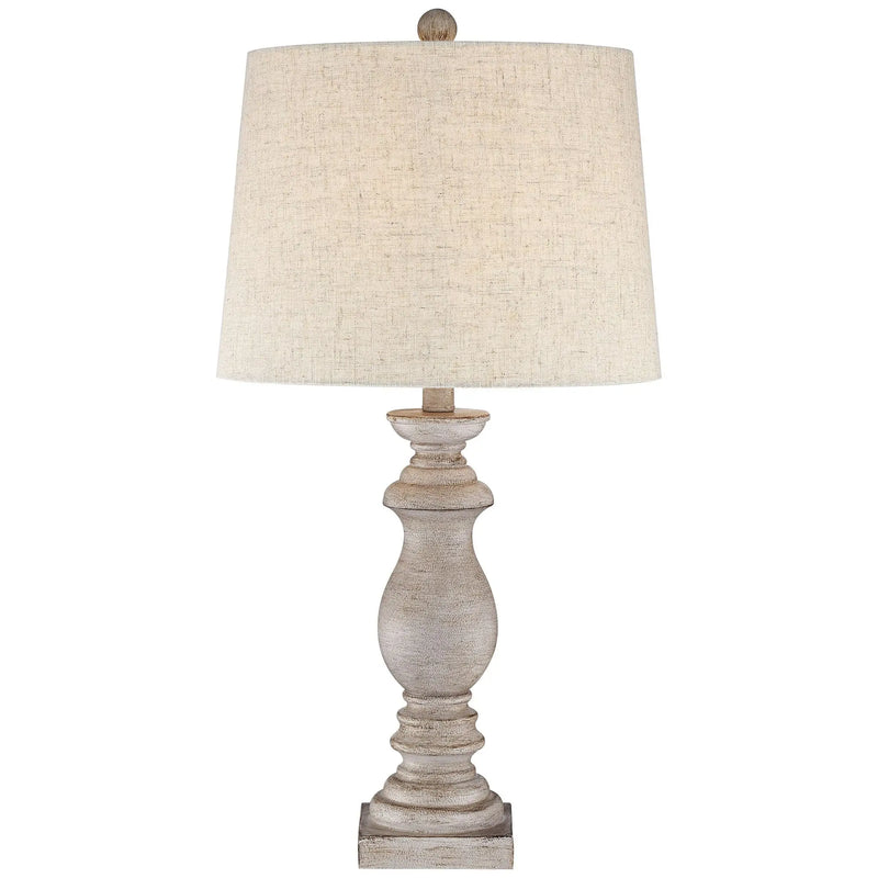 Regency Traditional Table Lamps 26 1/2" High Set of 2 Beige Washed Fabric Tapered Drum Shade for Bedroom Living Room Bedside Nightstand - Puck's