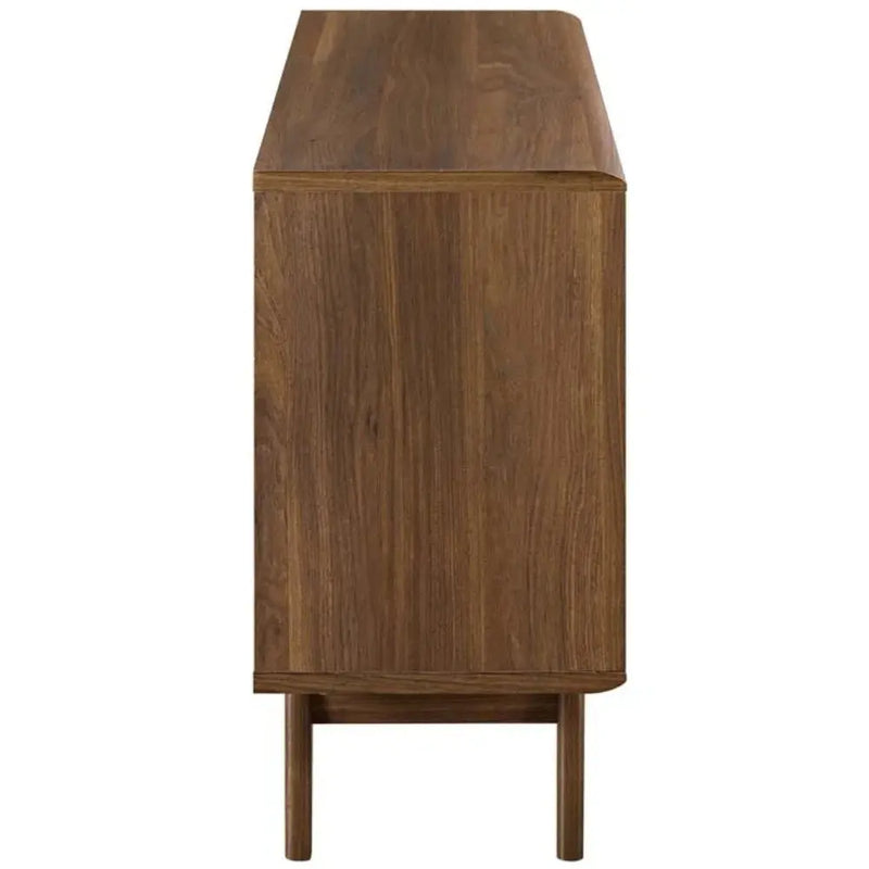 Render Modern Style Particleboard Wood Display Stand in Walnut - Puck's