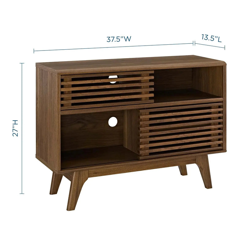 Render Modern Style Particleboard Wood Display Stand in Walnut - Puck's