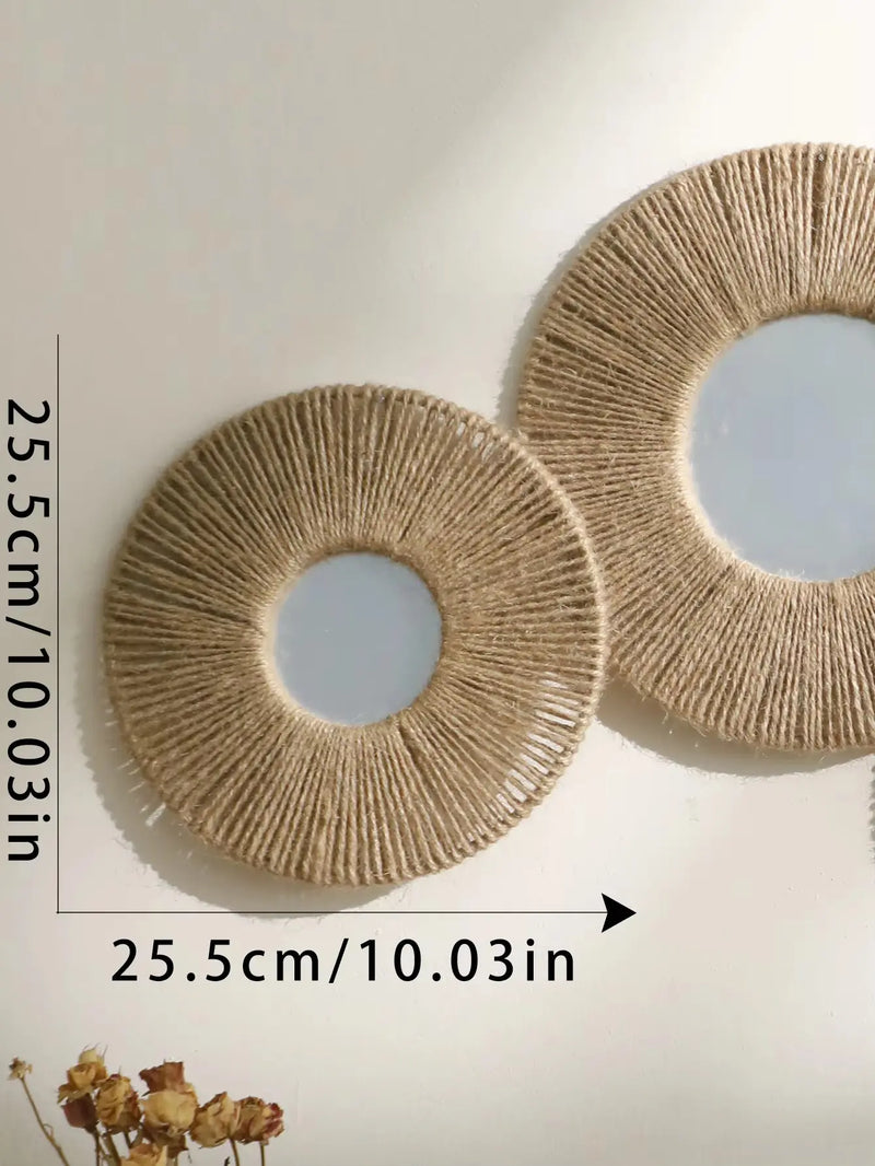 Round Wall Mirror Hanging Decorative Mirrors with Woven Hemp Rope Boho Mirrors for Bedroom Living Room Bathroom Wall Decor Gift - Puck's