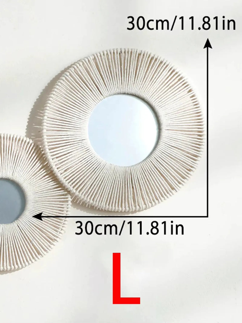 Round Wall Mirror Hanging Decorative Mirrors with Woven Hemp Rope Boho Mirrors for Bedroom Living Room Bathroom Wall Decor Gift - Puck's