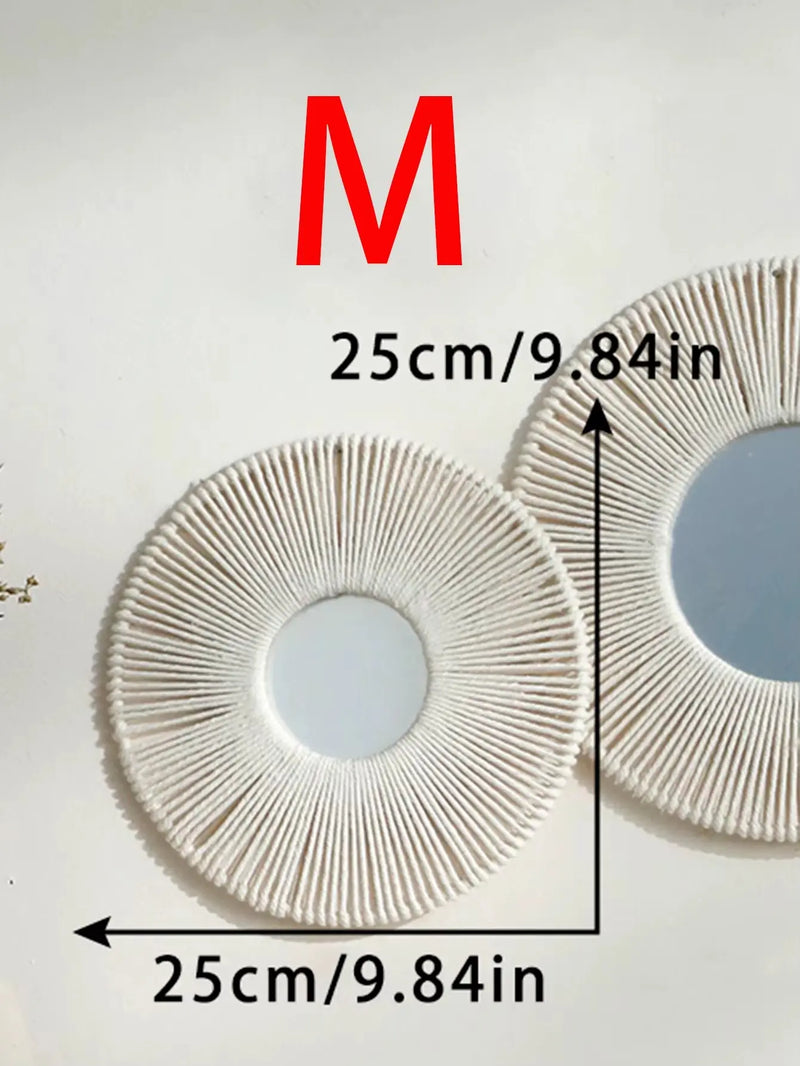 Round Wall Mirror Hanging Decorative Mirrors with Woven Hemp Rope Boho Mirrors for Bedroom Living Room Bathroom Wall Decor Gift - Puck's