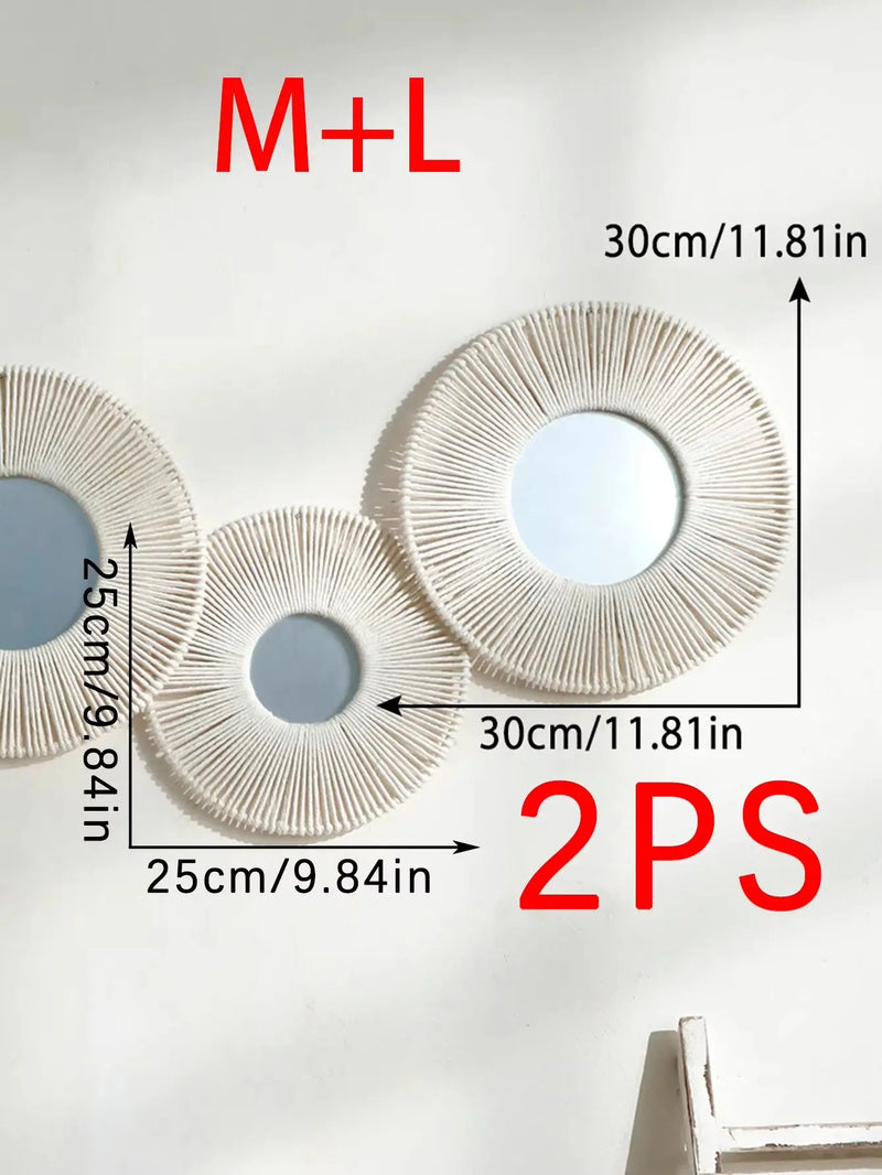 Round Wall Mirror Hanging Decorative Mirrors with Woven Hemp Rope Boho Mirrors for Bedroom Living Room Bathroom Wall Decor Gift - Puck's