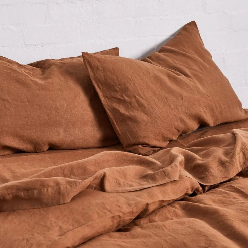 Rust - 100% Pure Linen | Linen Cotton Mix | 3 Piece Duvet Cover Set | - Puck's