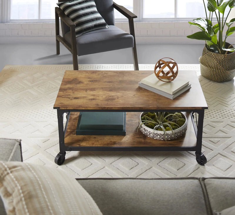 Rustic Country Coffee Table, Weathered Pine Finish - Puck's