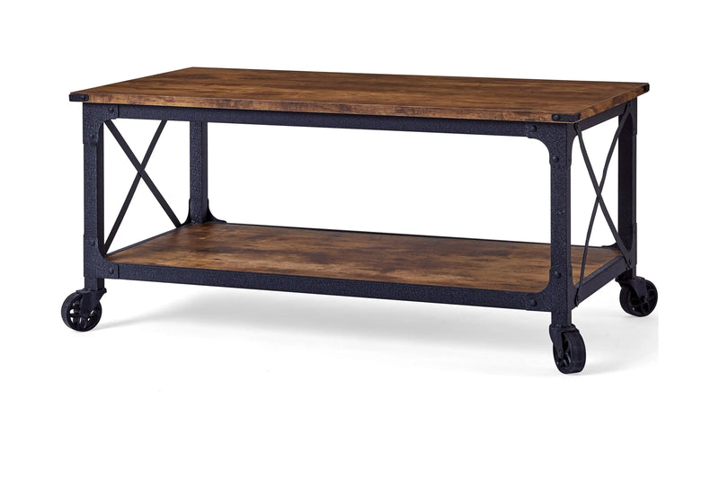 Rustic Country Coffee Table, Weathered Pine Finish - Puck's