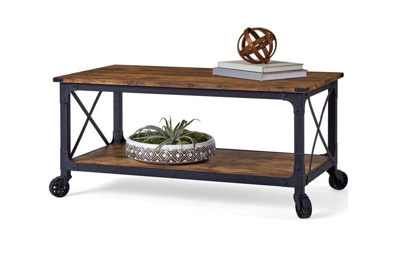 Rustic Country Coffee Table, Weathered Pine Finish - Puck's