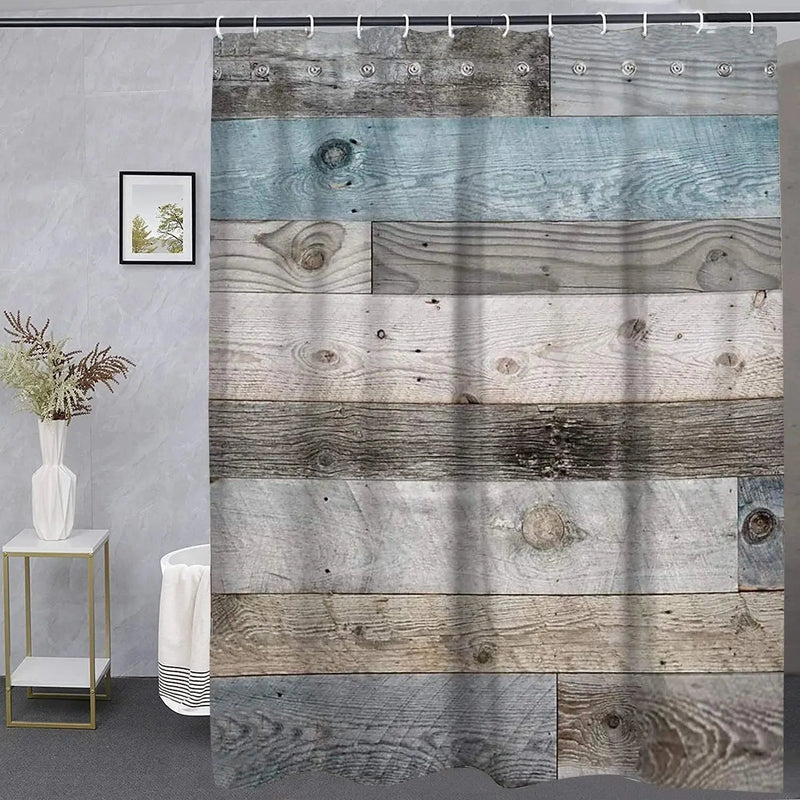 Rustic Shower Curtain,Blue Fabric Shower Curtain for Bathroom,Farmhouse Shower Curtain,Blue Grey Wood Barn Door Country Shower Curtain,60X71In - Puck's