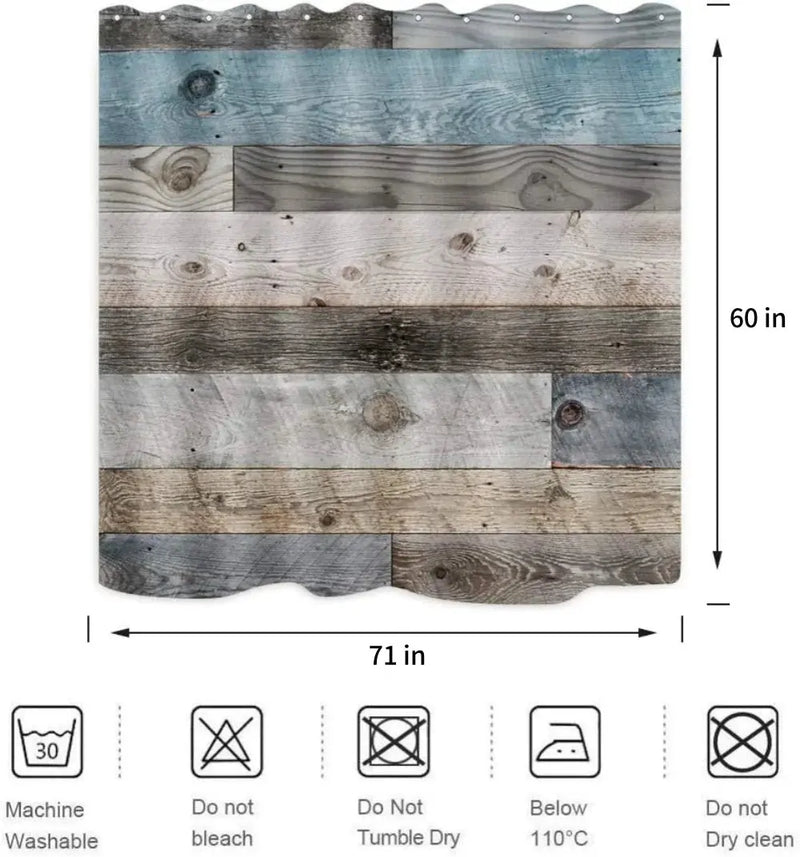 Rustic Shower Curtain,Blue Fabric Shower Curtain for Bathroom,Farmhouse Shower Curtain,Blue Grey Wood Barn Door Country Shower Curtain,60X71In - Puck's
