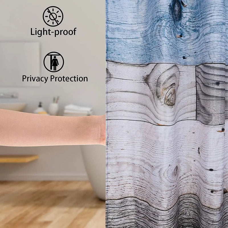 Rustic Shower Curtain,Blue Fabric Shower Curtain for Bathroom,Farmhouse Shower Curtain,Blue Grey Wood Barn Door Country Shower Curtain,60X71In - Puck's