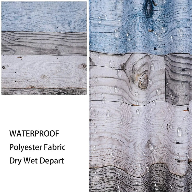 Rustic Shower Curtain,Blue Fabric Shower Curtain for Bathroom,Farmhouse Shower Curtain,Blue Grey Wood Barn Door Country Shower Curtain,60X71In - Puck's