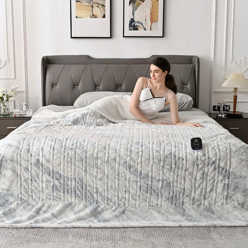 Electric Heating Blanket - Double-sided Marble Blue 77"x 84" - Puck's