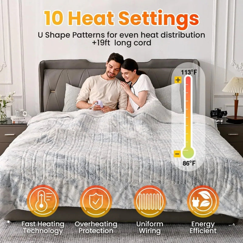 Electric Heating Blanket - Double-sided Marble Blue 77"x 84" - Puck's